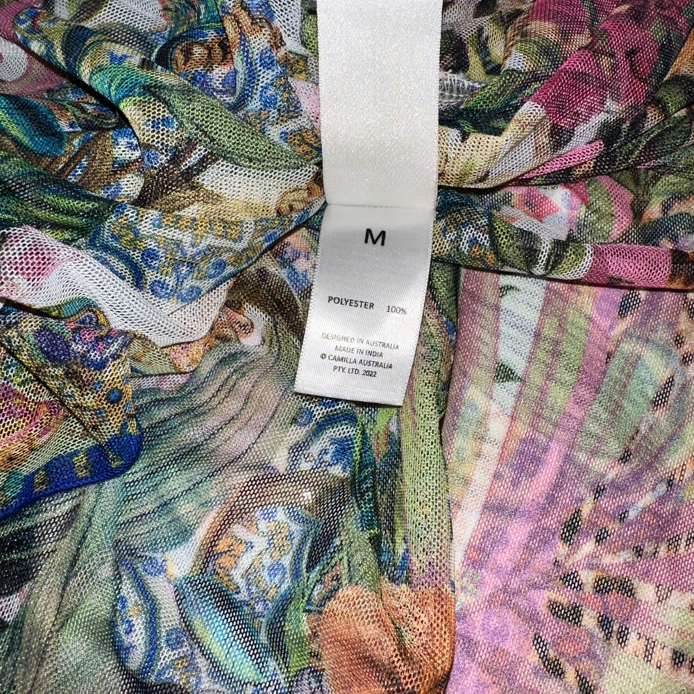 Camilla “Flowers of Neptune” sheer long twist front boho swim coverup skirt M - Picture 8 of 10